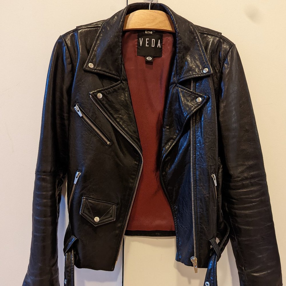Veda Jayne Black Leather Jacket - Current Style $998